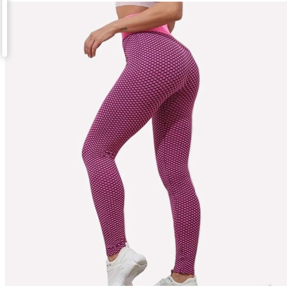 Pink Ruched Butt Shark Scales Hi-Waist Leggings S